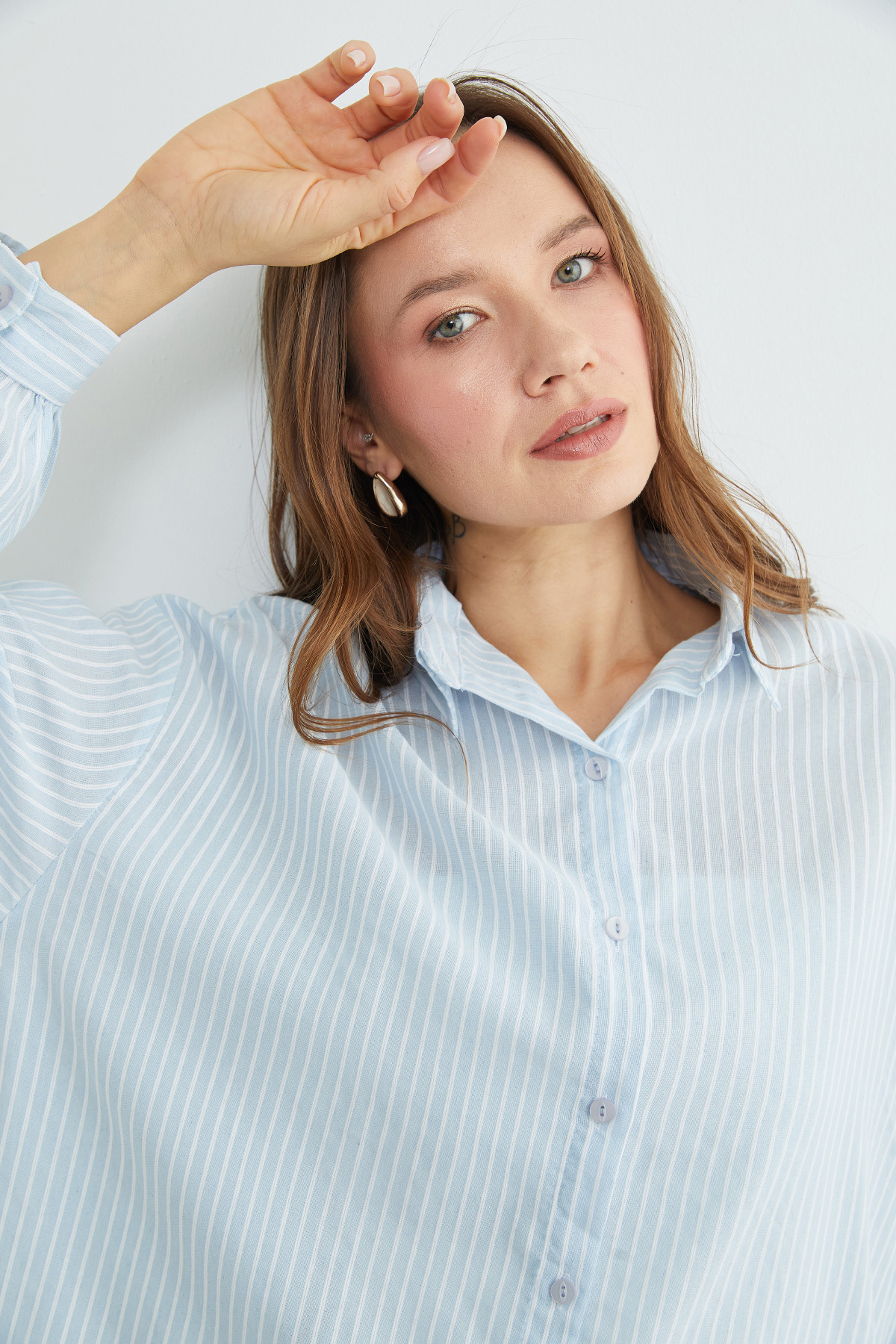 Fullamoda  Çizgili Arkası Uzun Oversize Gömlek - Görsel 5