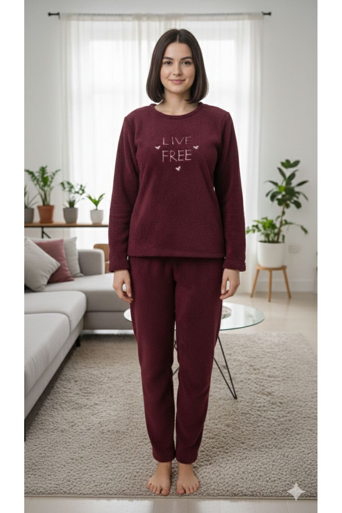 Genel Markalar Kadın Peluş Rahat Pijama Takımı görsel 2