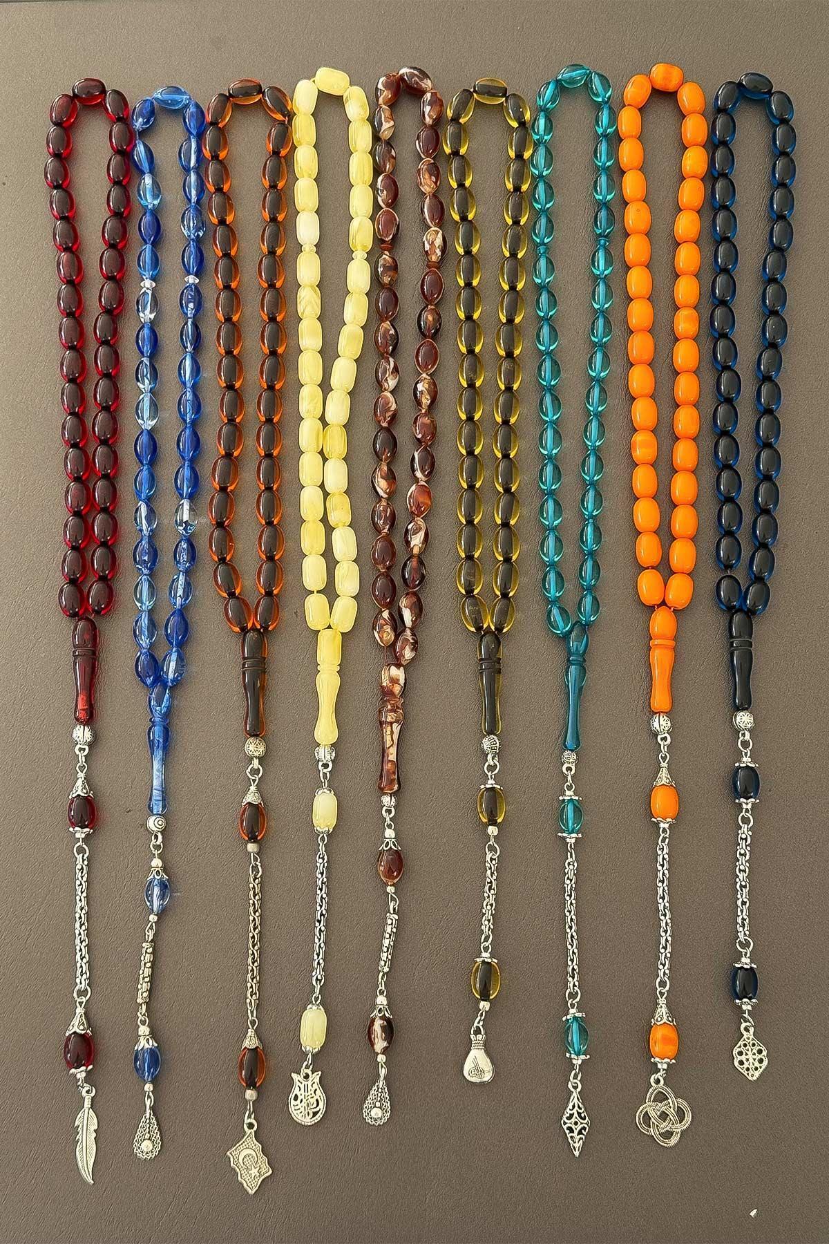 9 Pcs One to One Beautiful Vibrant Color Powder Amber Rosary