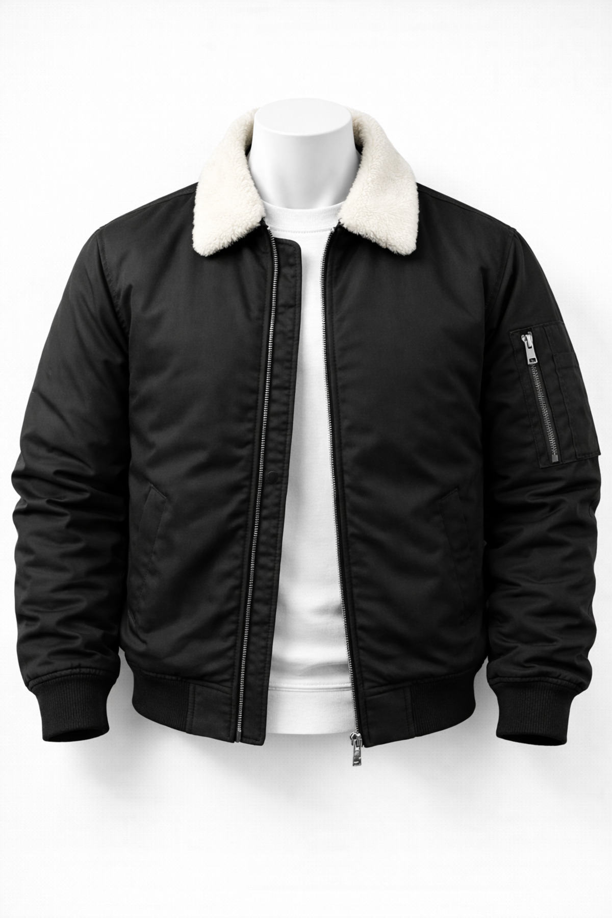 Unisex Peluş Yakalı Basic Bomber Ceket – Çift Cepli Kolej Stili