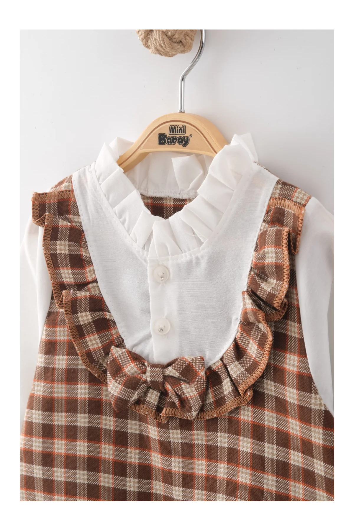 Mini Baray Kız Çocuk Kahverengi Ekose Jile Elbise Seti - Kahve fotoğrafı 4 (önizleme)