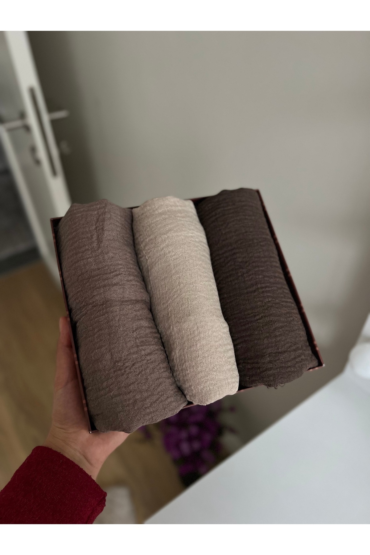 İREMSSCARF 3-Piece Burdock shawl set (mink beige powdered coffee)