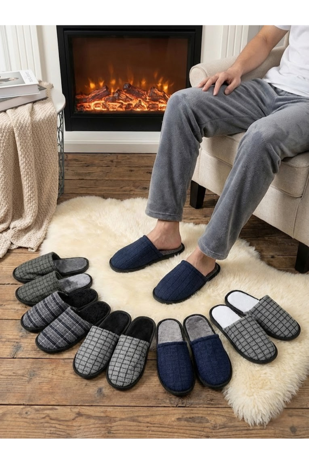 BİG STEPS  Erkek 5’li Kışlık Ev Terliği Seti - Kaymaz Taban, Sıcak ve Konforlu, Çeyiz Terliği, Erkek Ev Terliği - Görsel 6