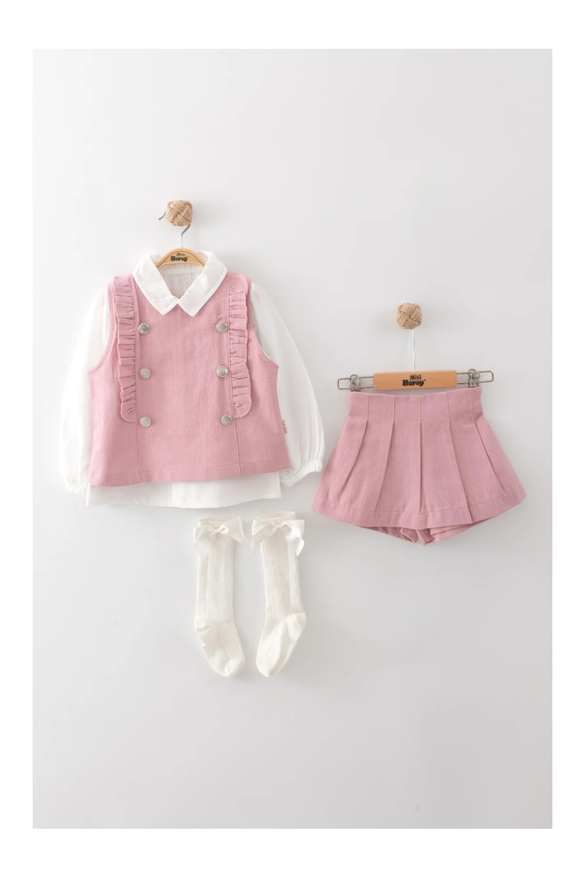 Mini Baray Kız Çocuk Stil Tüvit Yelek ve Şort Takım - Gül fotoğrafı 4 (önizleme)