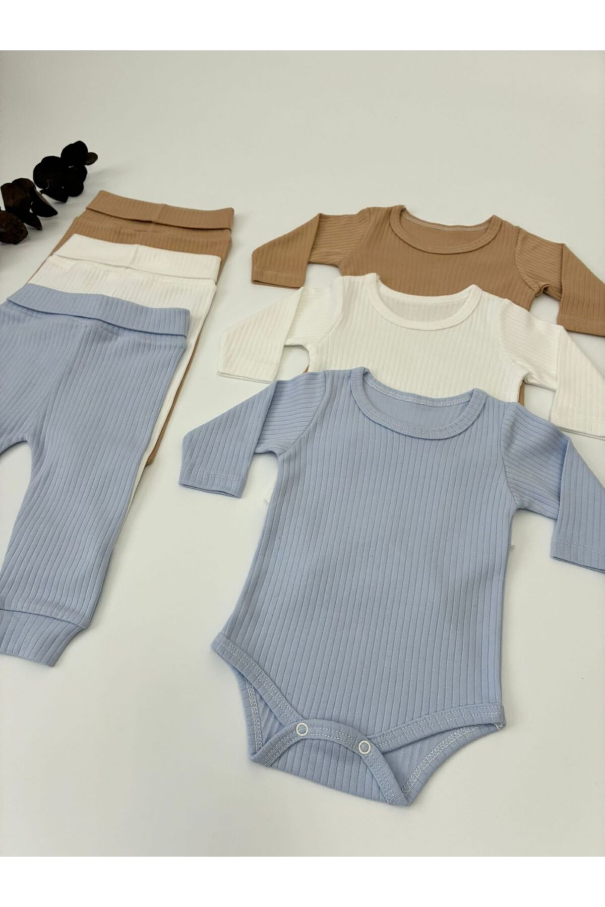 Bebe wini 3'lü %100 Pamuk Uzun Kol Bebek Zıbın ve pantolon Takımı fotoğrafı 2 (önizleme)