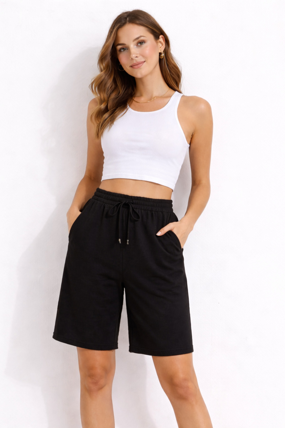 Women's Black Regular Shorts Summer Casual Regular Fit