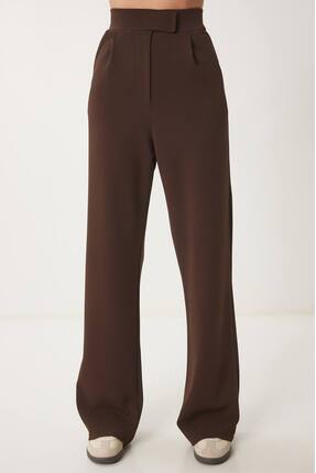 DEMORA Official Cırtlı Kahverengi palazzo pantolon