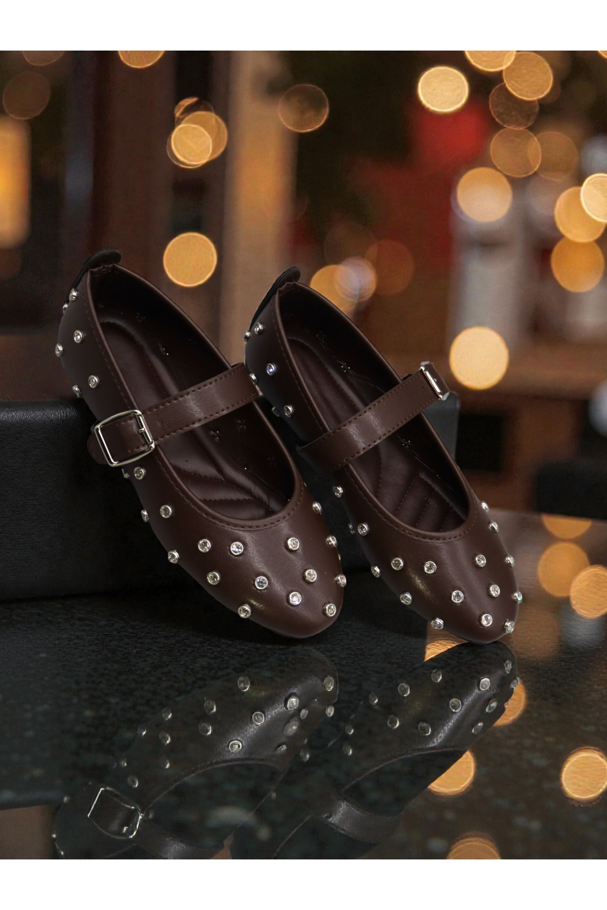 HFKY  Kadın Taş Detaylı Tokalı Rahat Kalıp Babet - Görsel 3