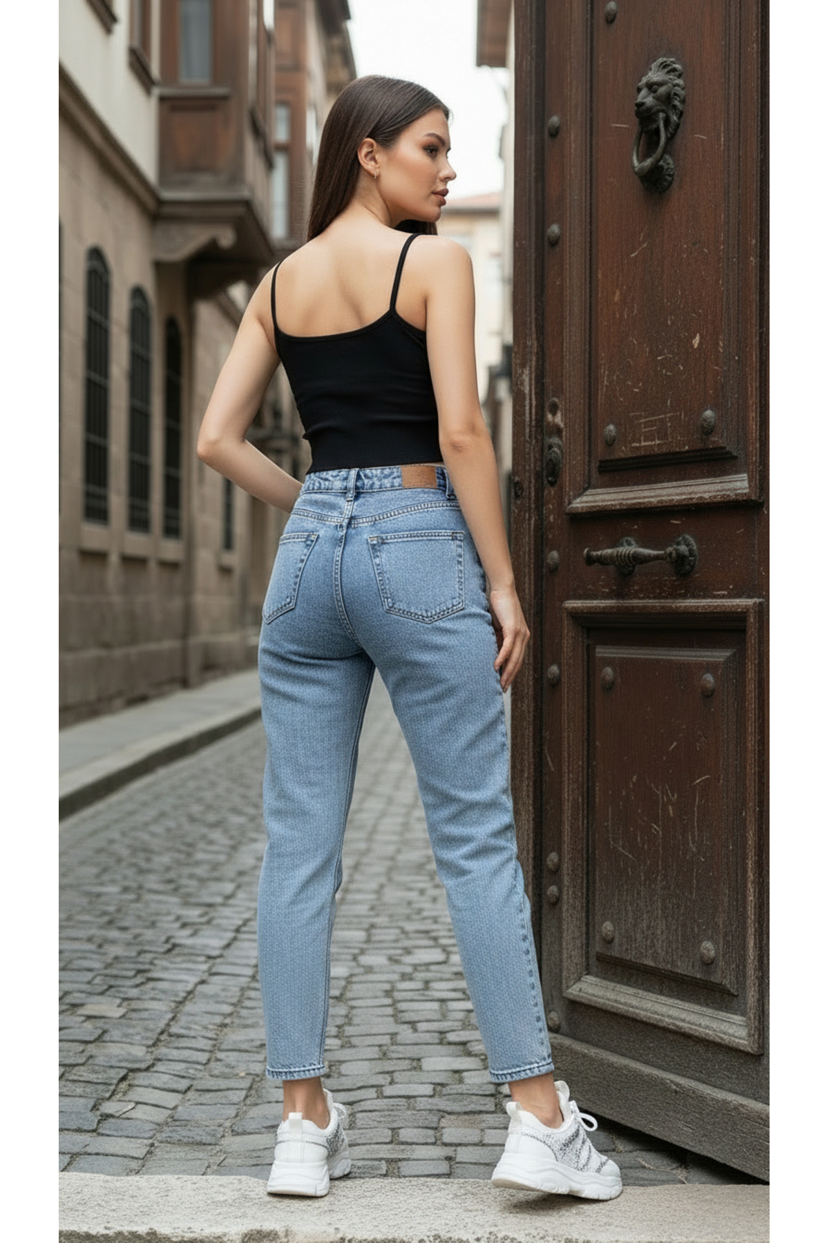 geenz manifacture  Suzi Kar Mavi Likralı Esnek Mom Jean Pantolon - Görsel 3