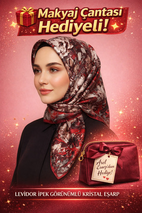 Levidor 90x90 İpek Görünümlü Bordo - Gri Renkli Kristal Eşarp – Kaymayan Twil...