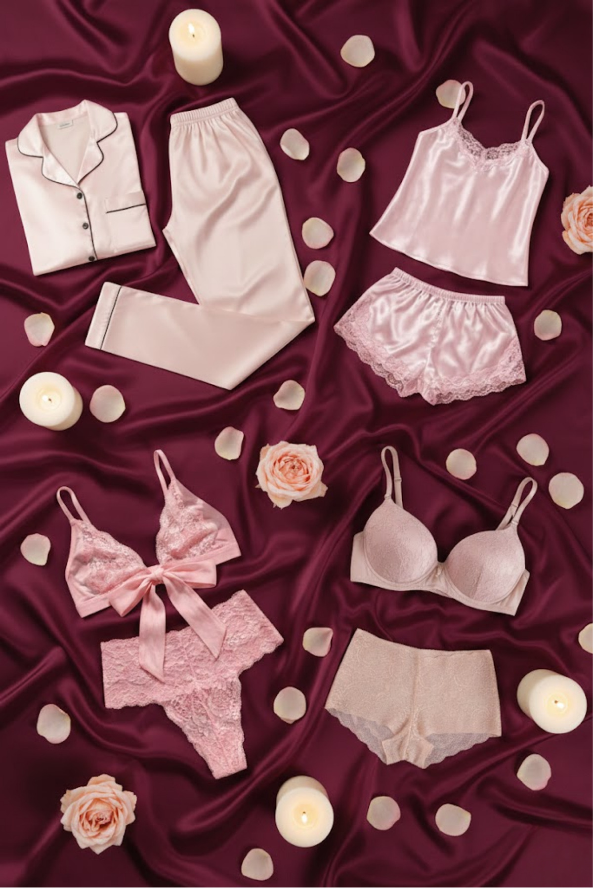 ZENCHES Kadın Kutulu 8’li Çeyiz Seti Pembe-Pijama Takımı,Şortlu Gecelik Takım,Bralet Takımı ve Sütyen Takım