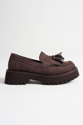 Lenamoon Kadın Günlük Acı Kahve Süet Loafer Ayakkabı