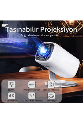 TARÇIN 4K Destekli Yeni Nesil Taşınabilir Akıllı Projektör - WiFi 6 Ultra Hız...
