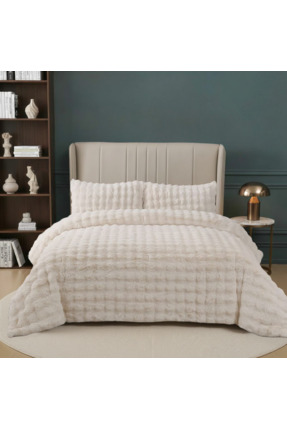 Nevore Home Ultra Soft Peluş Krem Çift Kişilik Yatak Örtüsü Seti 220x240 cm –...