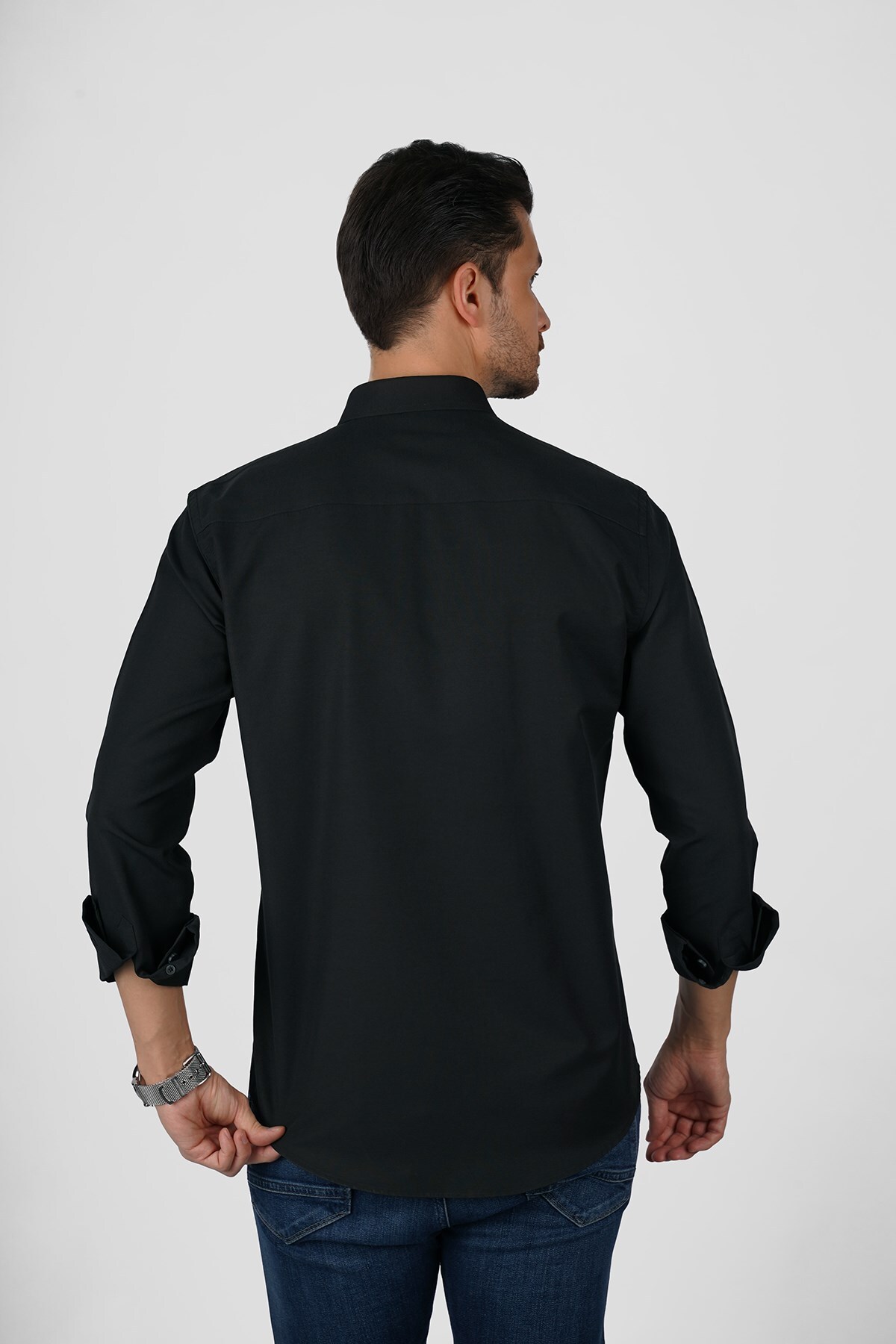Etikmen  Siyah Yaka Düğmeli Premium Şamre Slimfit Erkek Gömlek - Görsel 7