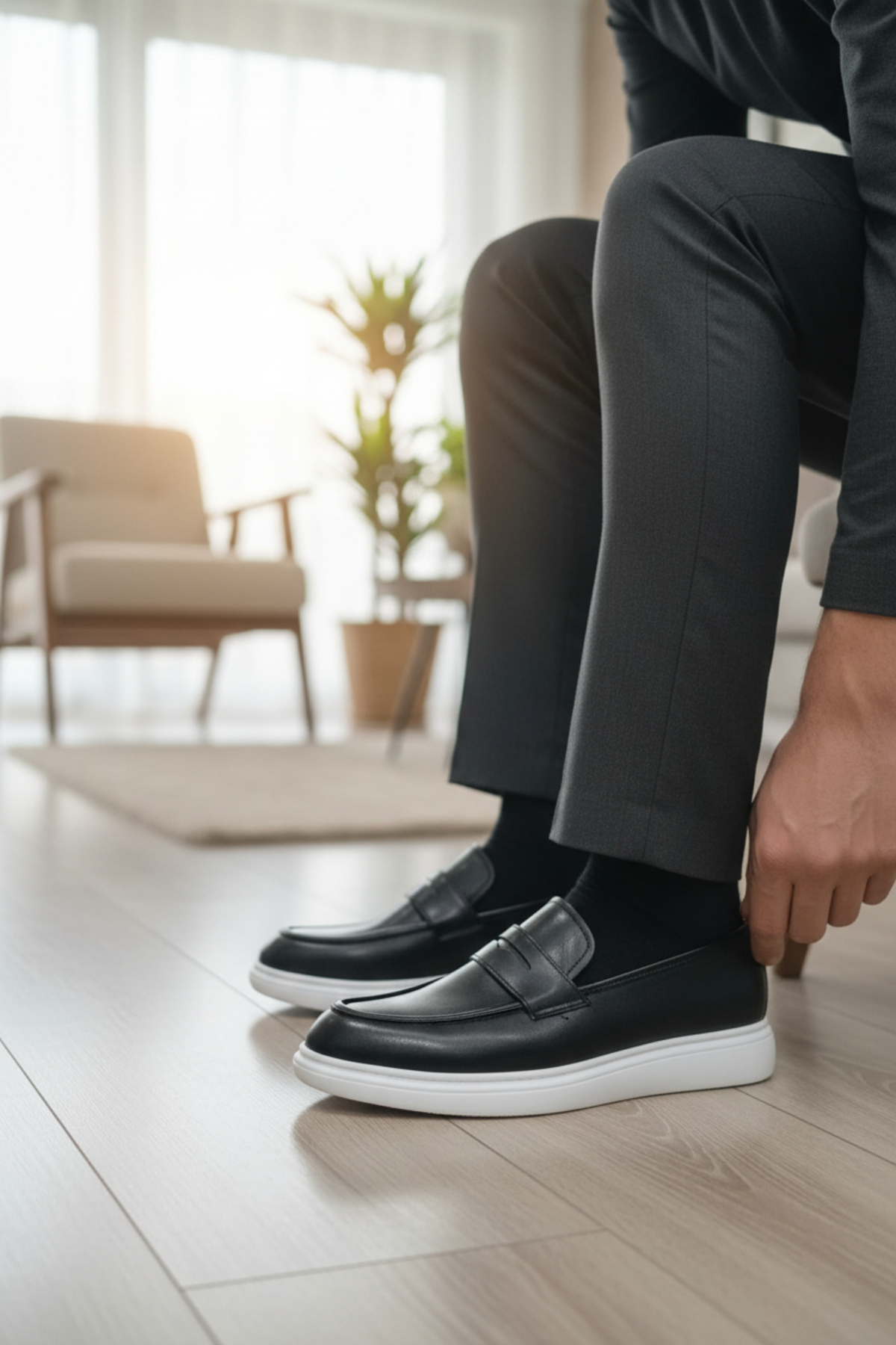 Enoch Deri Siyah Klasik Casual Loafer (Beyaz Tabanlı)