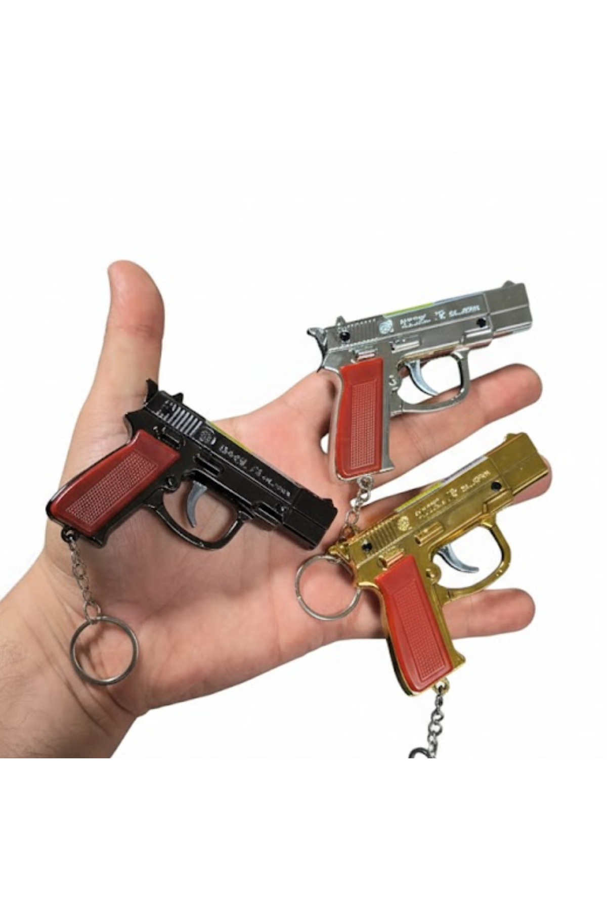 Mini Tabanca Figürlü Anahtarlıklı - Kırmızı Lazer + LED El Feneri Özellikli Hediyelik