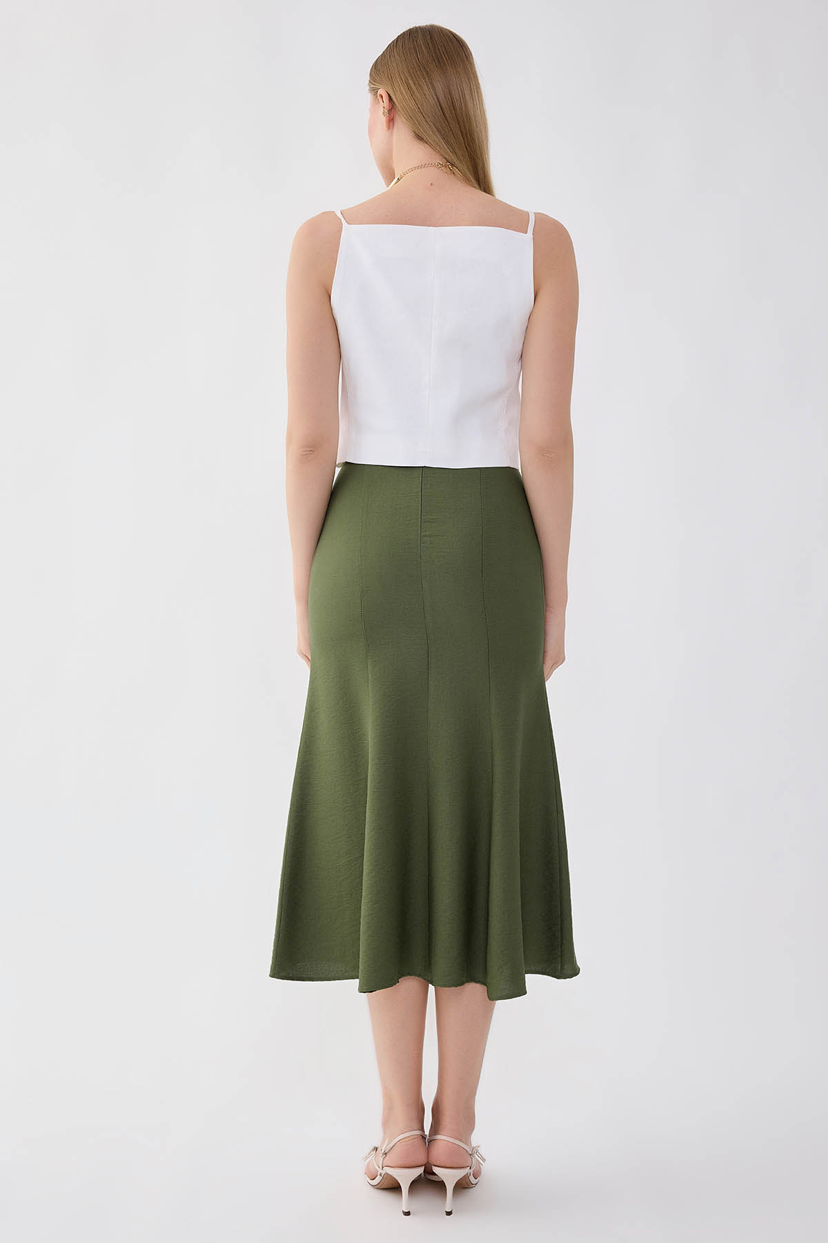 Vitrin  Önü Dikiş Detaylı Midi Boy Etek - Görsel 5