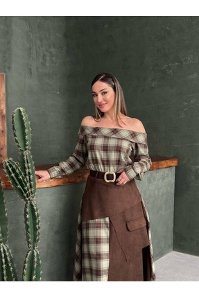 BRGCLOTHING EKOSE PAMUKLU MADONNA YAKA(KEMER HEDİYELİ) ELBİSE