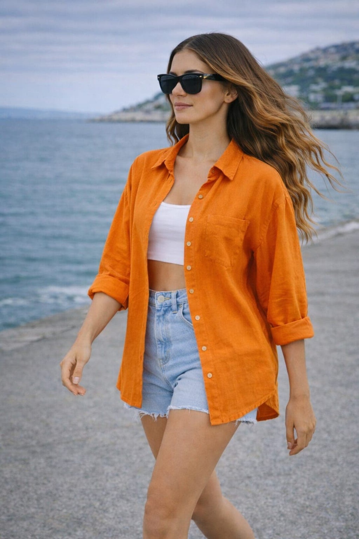 bb butik basic Oversize Keten Dokulu %100 Pamuk Salaş Gömlek BB-KU3435 görsel 5