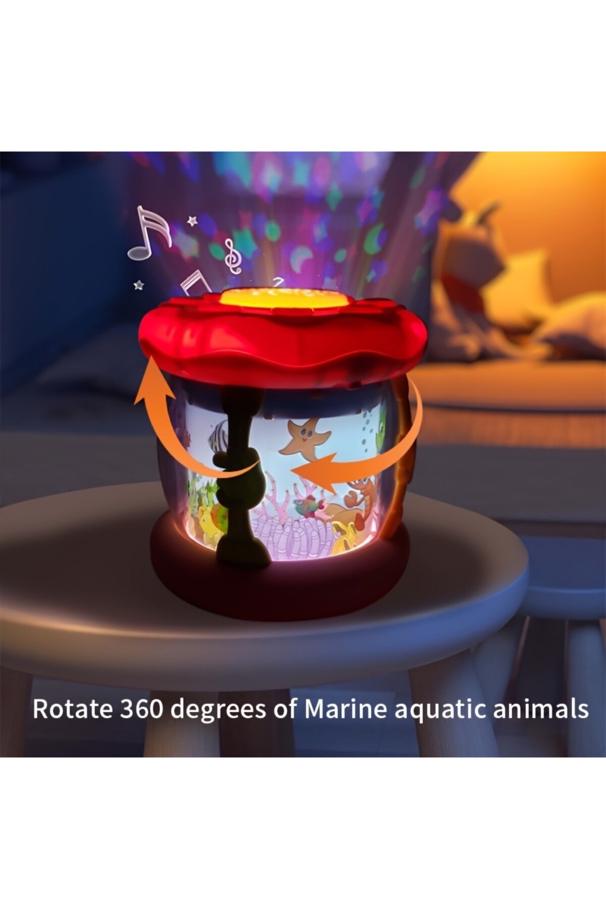 LRS STORE Bebek İçin Işıklı Müzikli Hareketli Akvaryum Projeksiyon Gece Lambası-Dönme Özellikli Uyku Arkadaşı fotoğrafı 3 (önizleme)