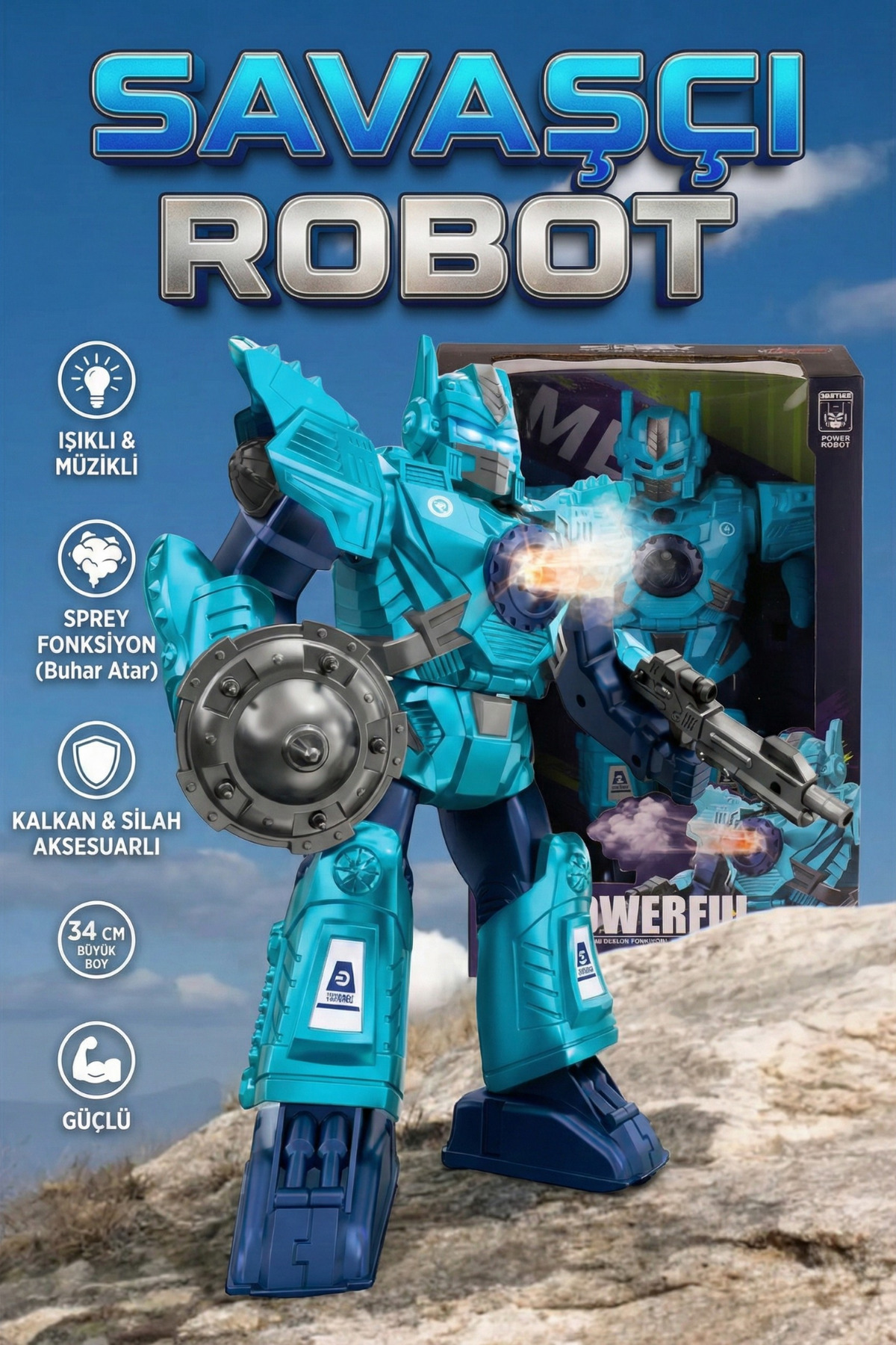 craftivio Işıklı Müzikli Buhar Püskürten Savaşçı Robot 34 Cm Büyük