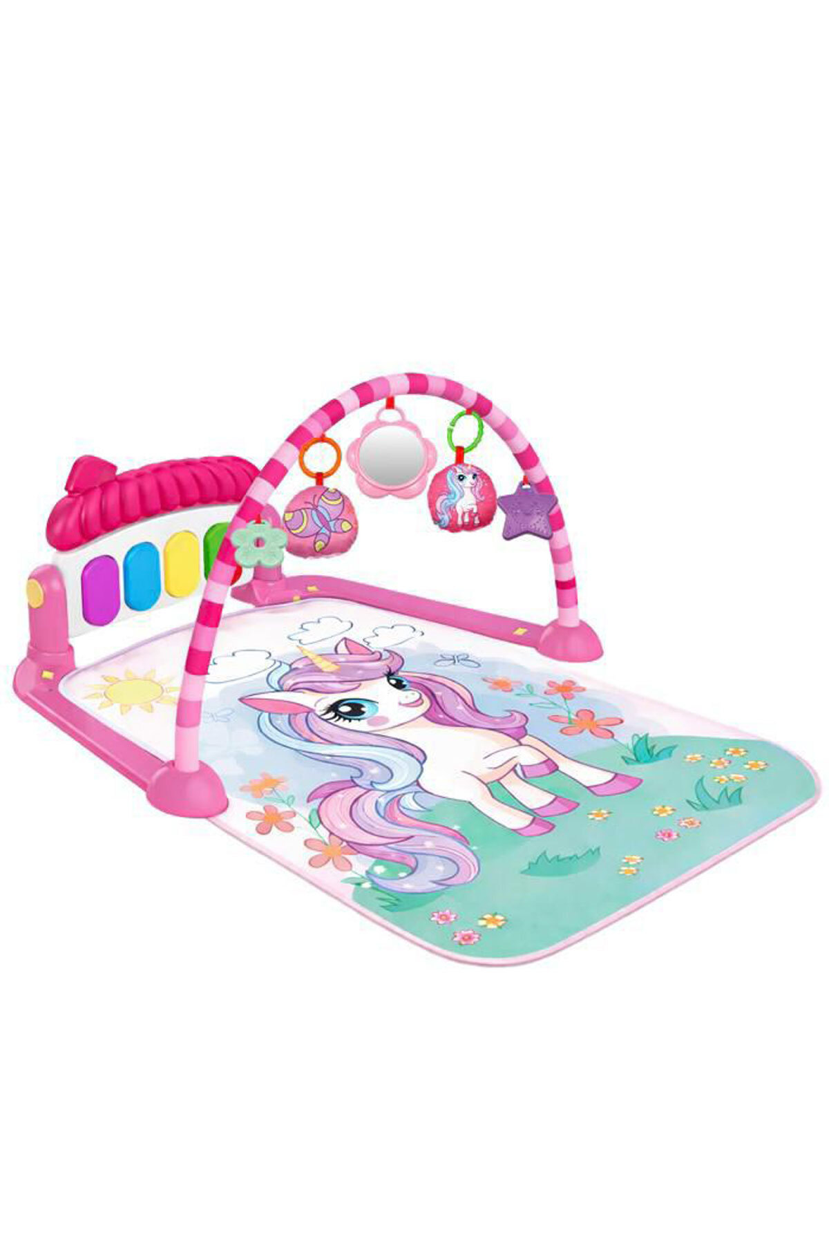 oruçoyuncak Piyanolu Aynalı Dişlikli Peluşlu Oyun Halısı Müzikli Jimnastik Merkezi Bultak set pembe fotoğrafı 2 (önizleme)