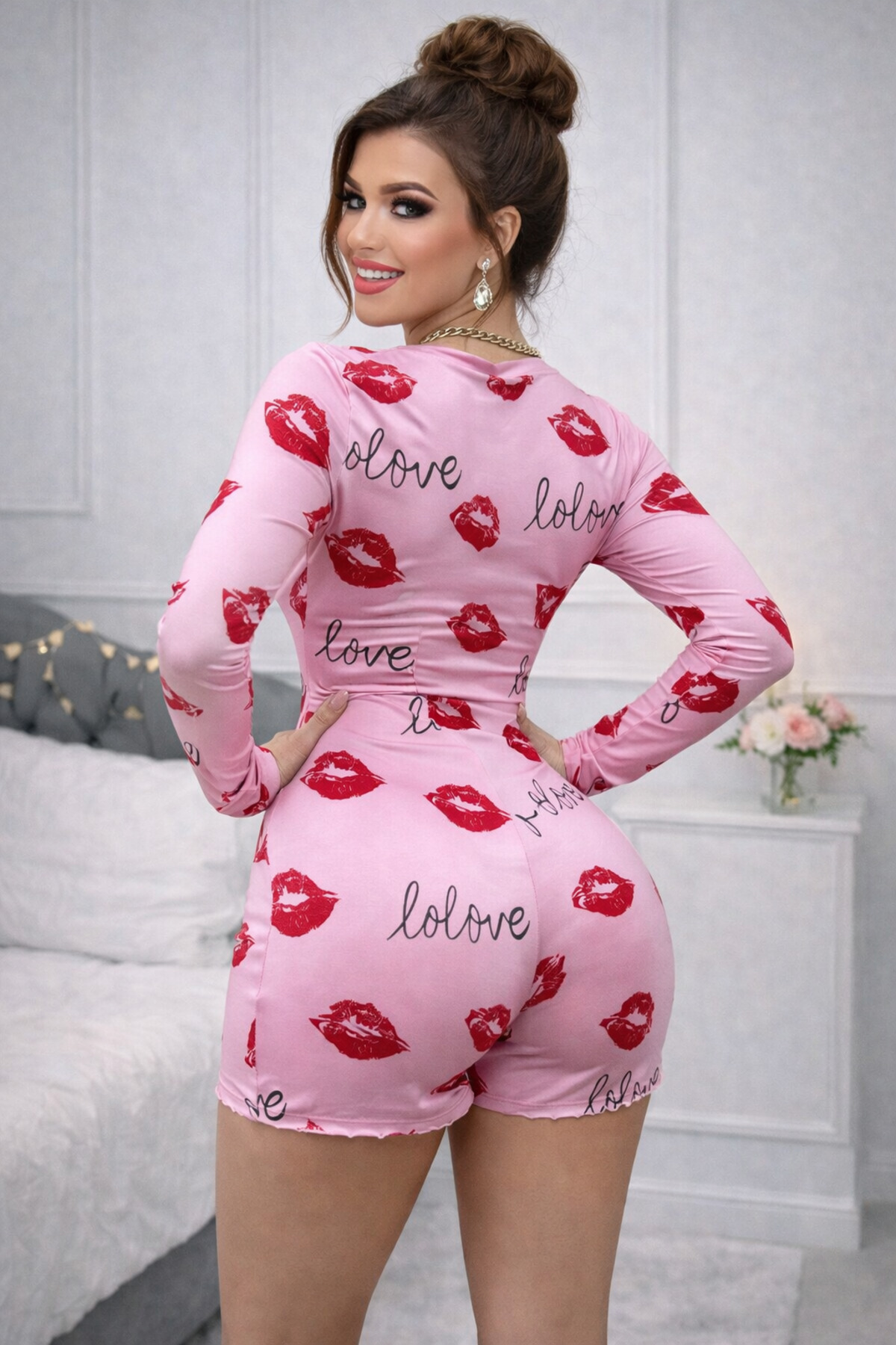 BYEN GİYİM En Mutlu Gecelermeli Mini Tulum – V Yaka, Esnek Kumaş