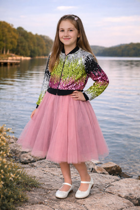 Lindissima kız çocuk payet ceketli özel gün abiye elbise