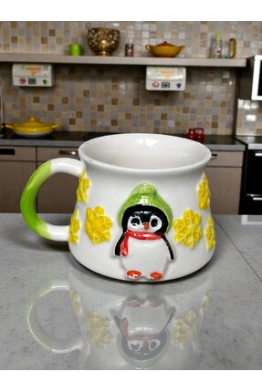 Modern Seramik Penguen Kabartma Kupa