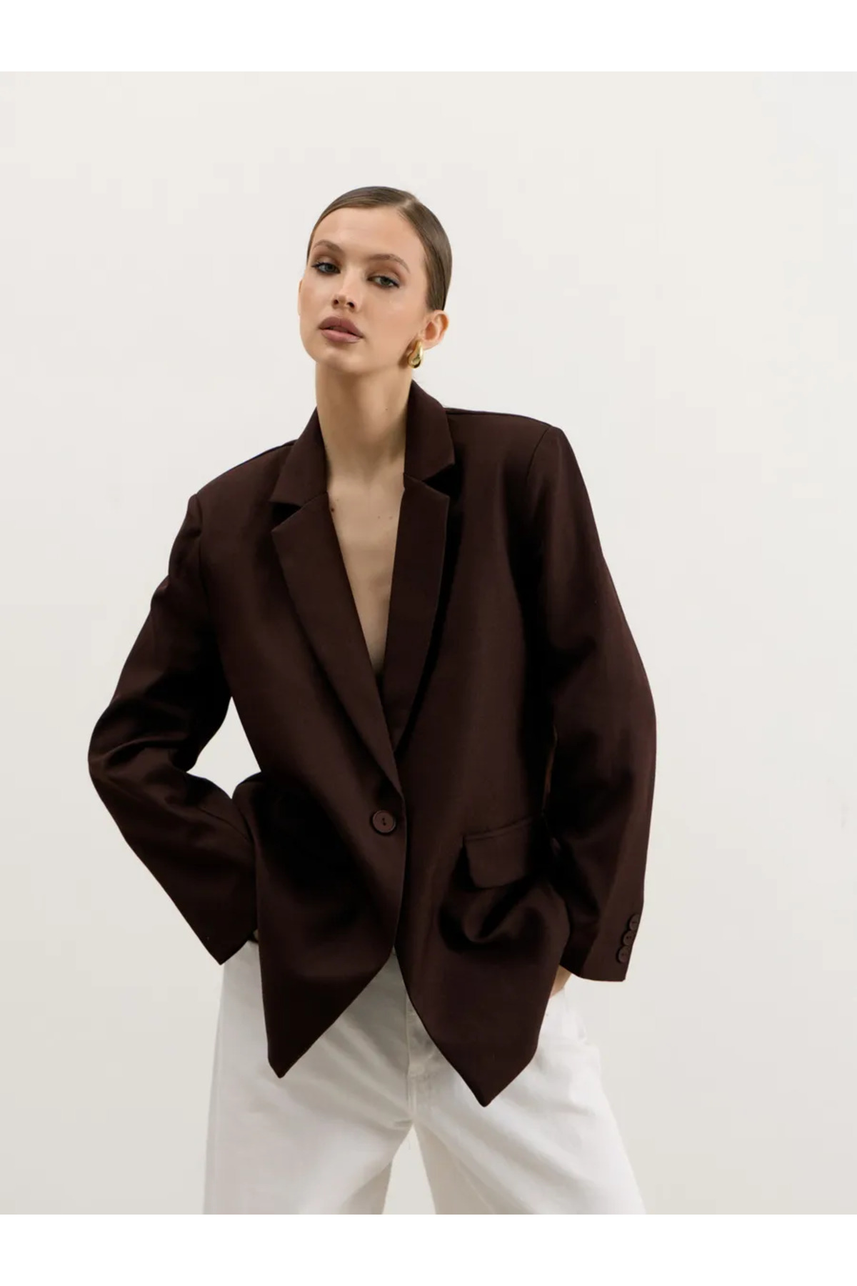 eybetsa  Kadın Düğme Detaylı Oversize Blazer Ceket