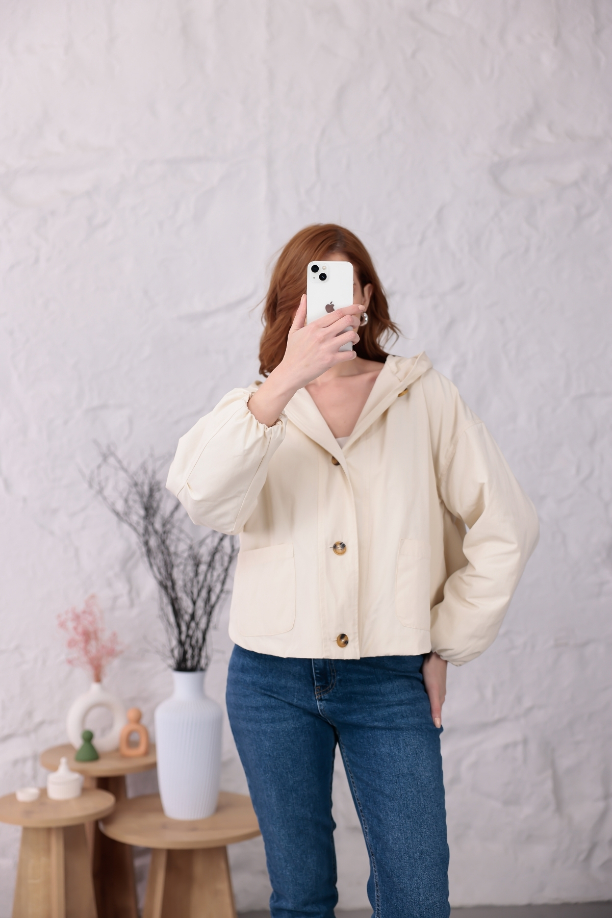 happinice Kapüşonlu Düğmeli Oversize Yağmurluk görsel 7