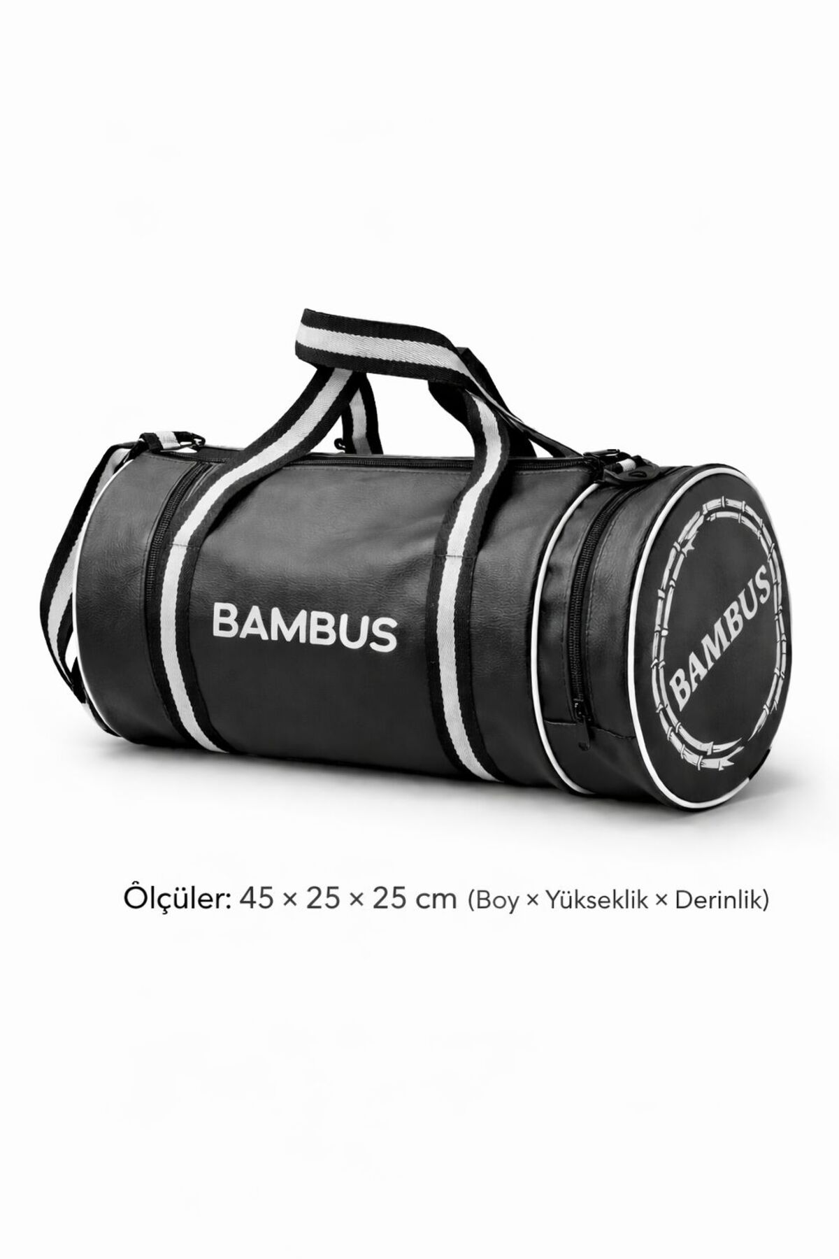 Bambus Silindir Spor Ve Seyahat Çantası Suni Deri Omuz Çantası Unisex Su Geçirmez görsel 5