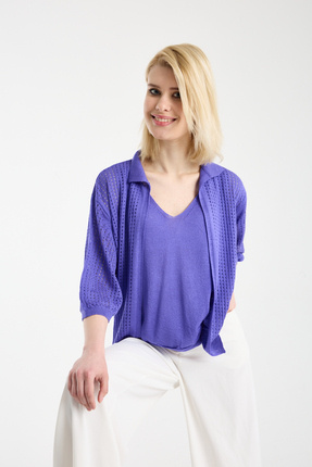 sumoda Kadın Merserize Rahat Kalıp Ön Ve Arka V Yaka Askılı Atlet Ve Hırka Takım