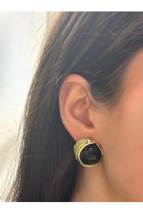 Veralys Atelier YARIM AY PLAKA MODEL MİNELİ TAŞ DETAYLI VİNTAGE KÜPE