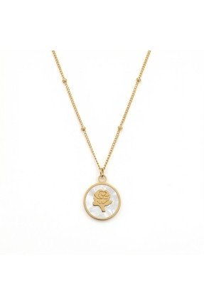 AccessoriesCınCık 316L Çelik Kararmaz Kadın Kolye | Altın Renk Gül Mineli Model