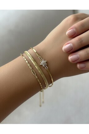 BFB aksesuar Zirkon Taşlı 3'lü Kombin Bileklik Seti - Lotus Serisi