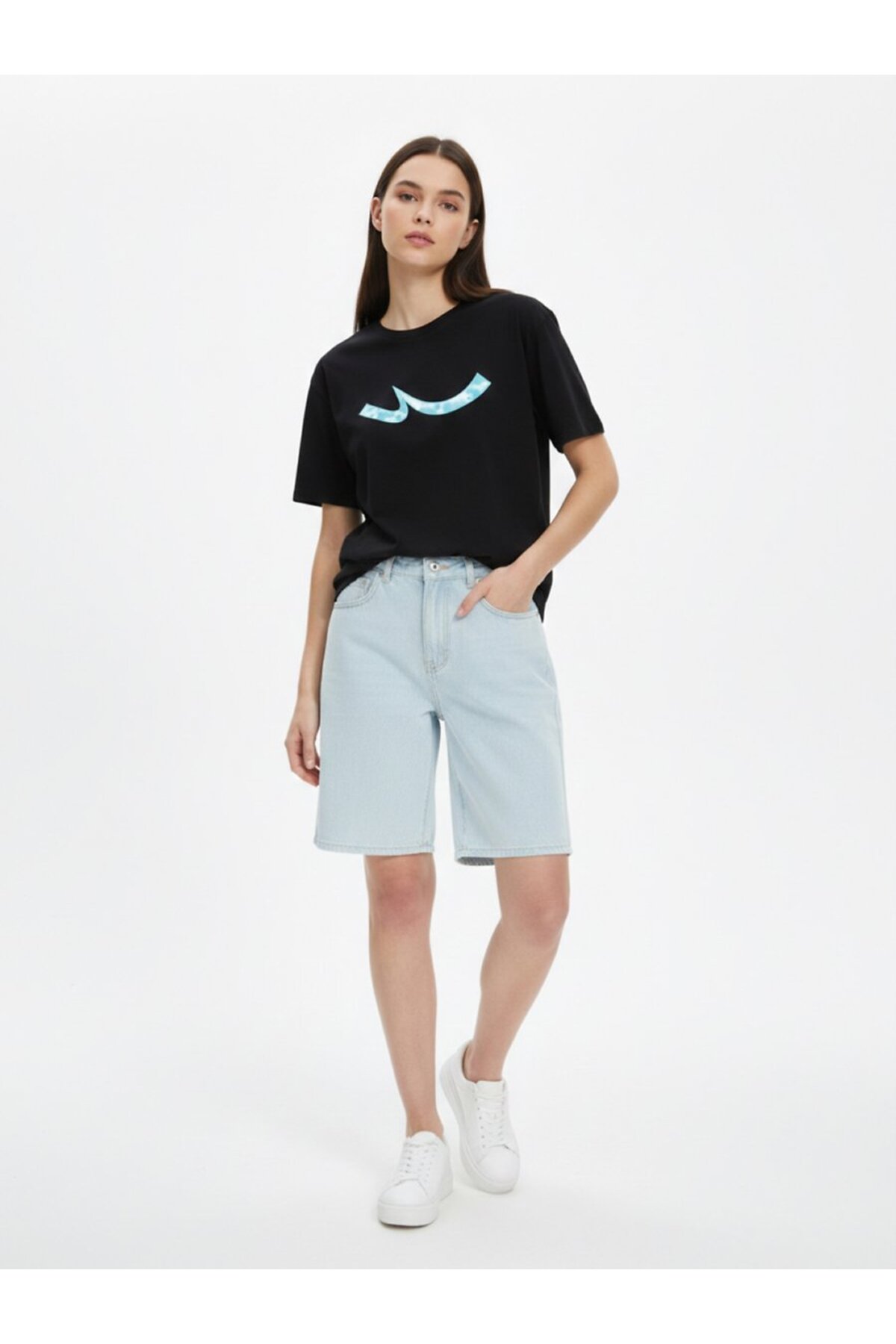 Ltb  Kısa Kollu Bisiklet Yaka Sign Baskılı Siyah T-shırt