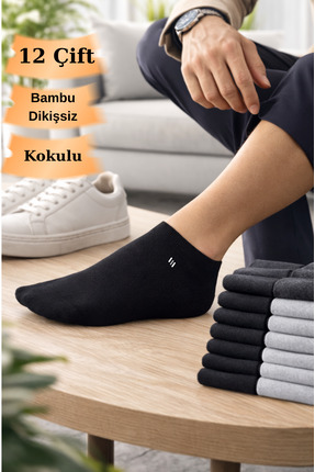 Clyss 12 Çift Bambu Erkek Patik Çorap Dikişsiz Nefes Alabilir Hoş Kokulu 40-4...
