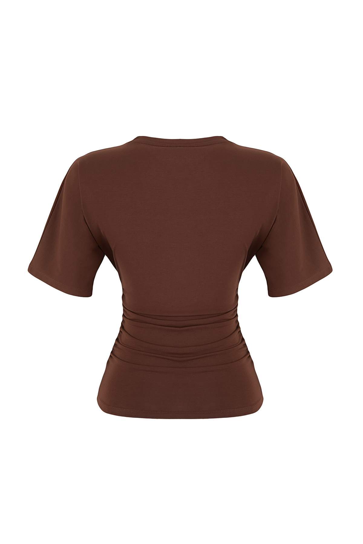 Trendyolmilla  Wardrobe Essentials-Kahverengi Fitted/Vücuda Oturan Kısa Kollu Esnek Örme T-Shirt TWOSS26TS00052 - Görsel 7