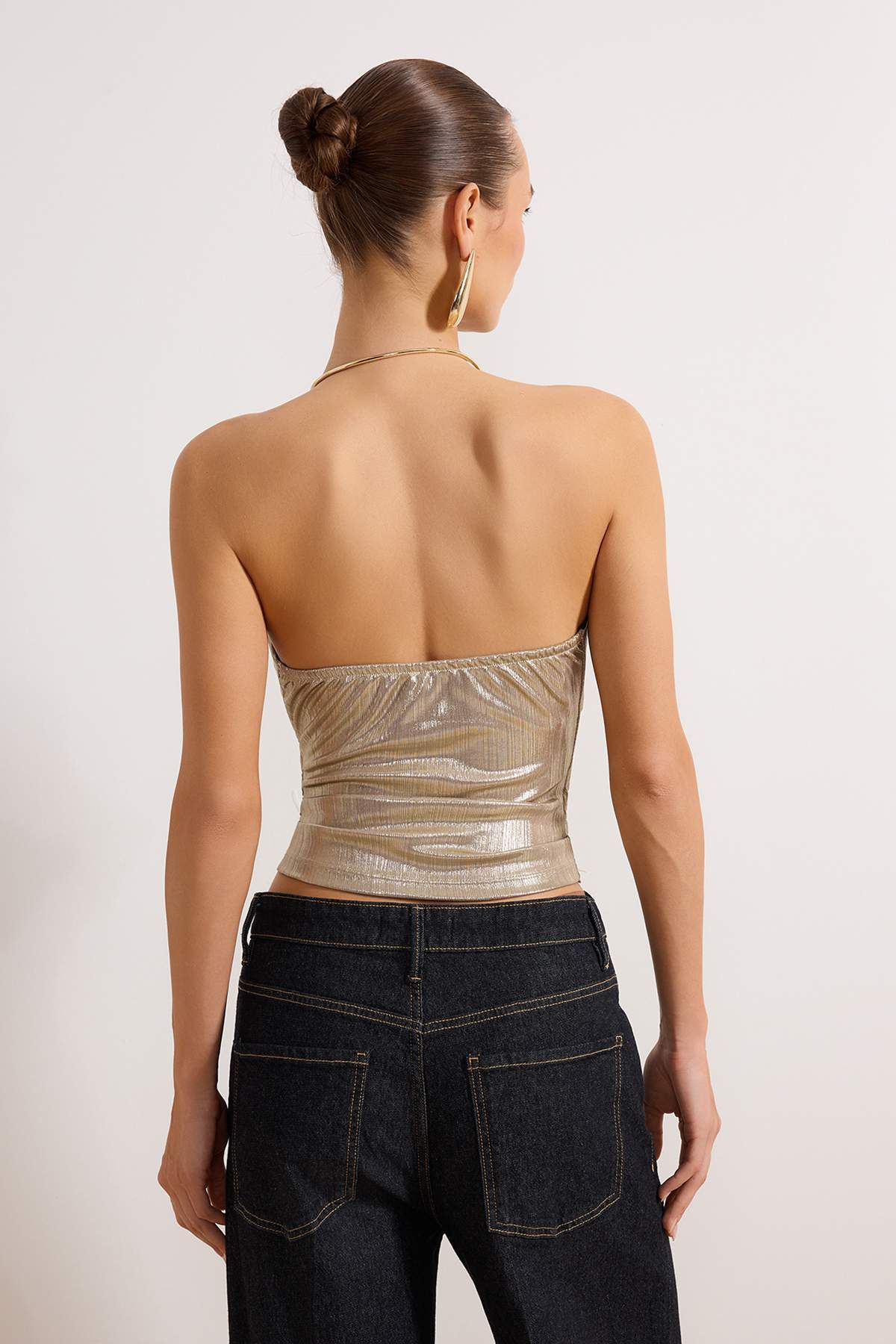 Trendyolmilla  Açık Sarı Aksesuar Detaylı Degaje Yaka Örme Party Bluz TPRAW26BZ00062 - Görsel 4