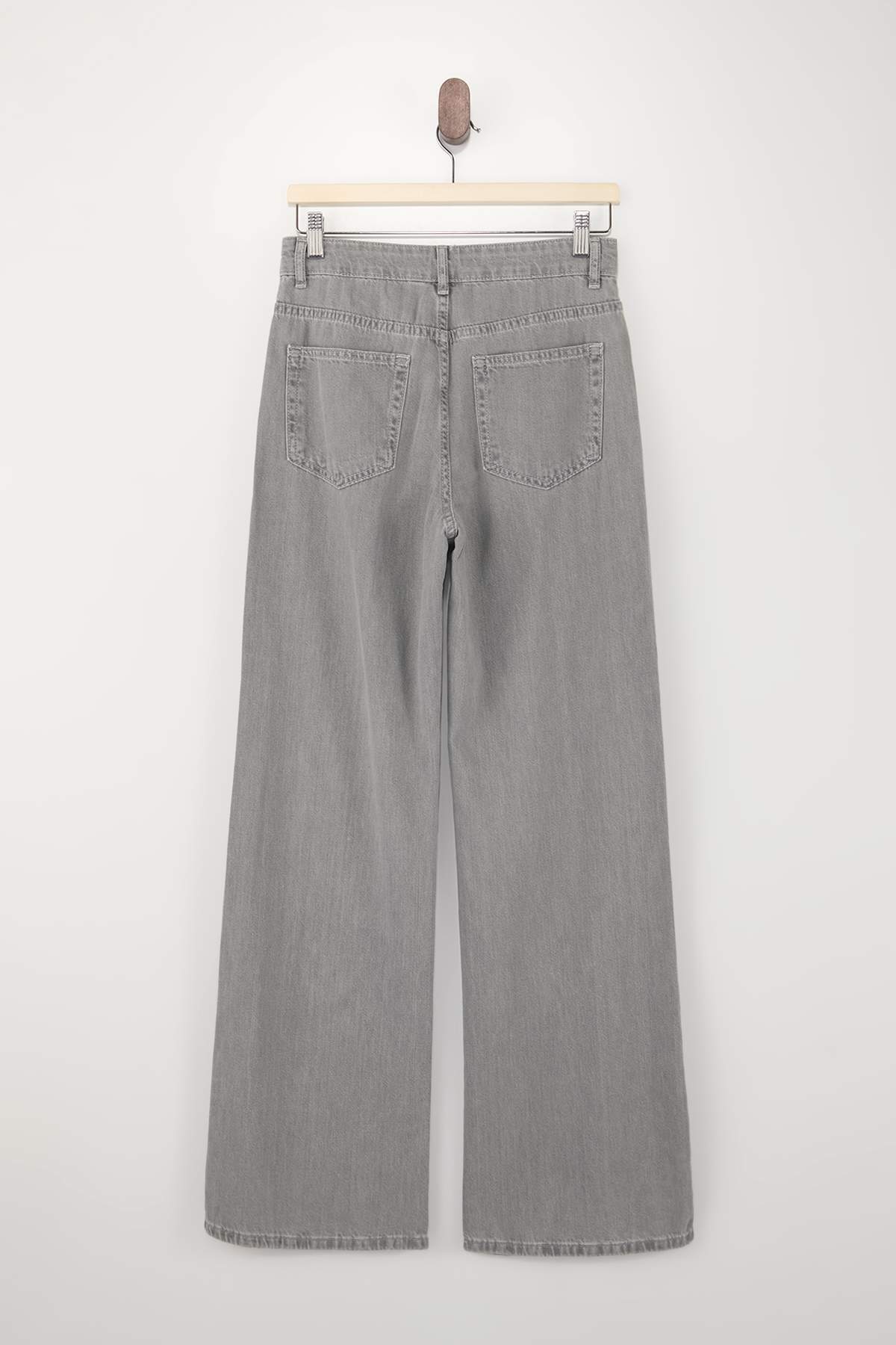 Trendyolmilla  Gri DÖKÜMLÜ Yüksek Bel MEVSİMLİK %100 Pamuk Uzun Boy Wide Leg Jeans TWOSS26JE00127 - Görsel 7