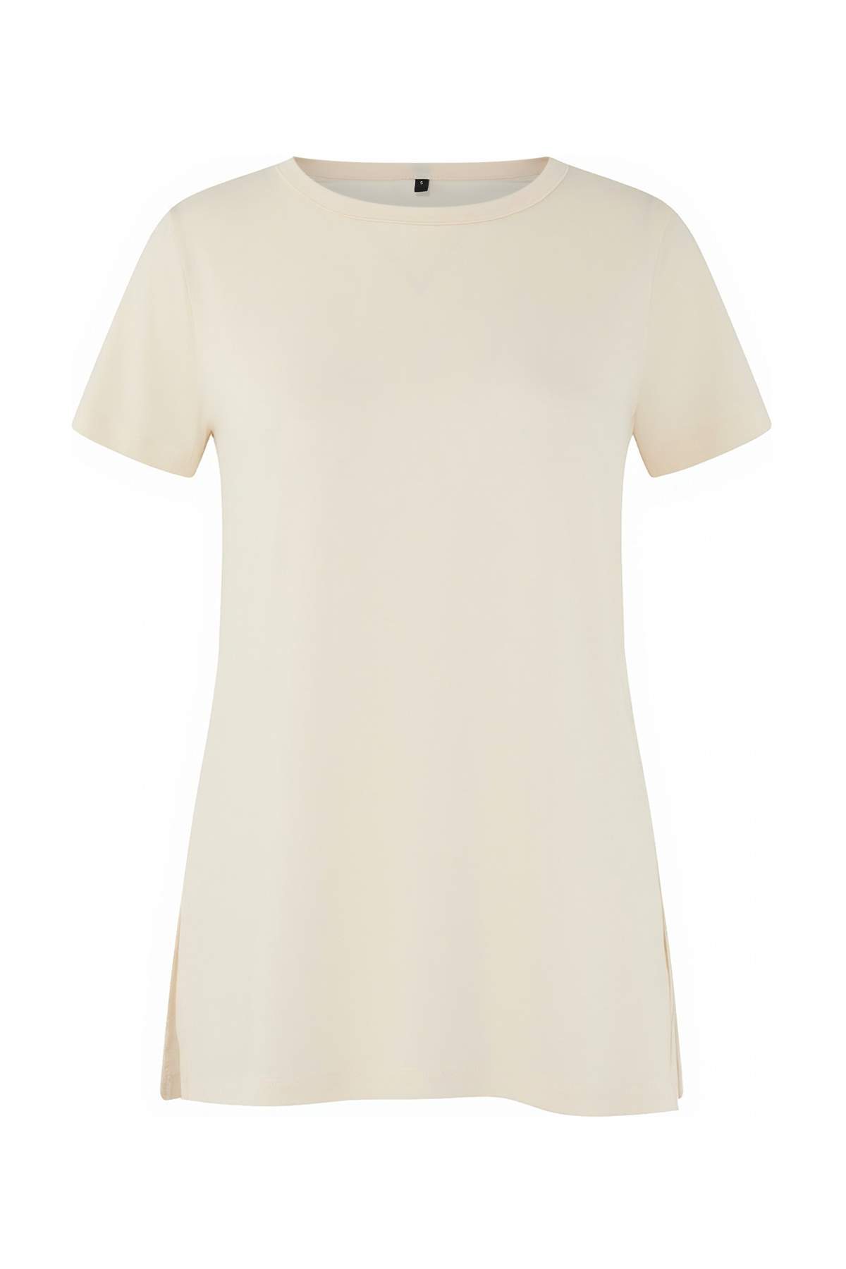 Trendyolmilla  Ekru Micro Kumaş Yırtmaç Detaylı Örme Spor T-Shirt THMSS26TS00002 - Görsel 4