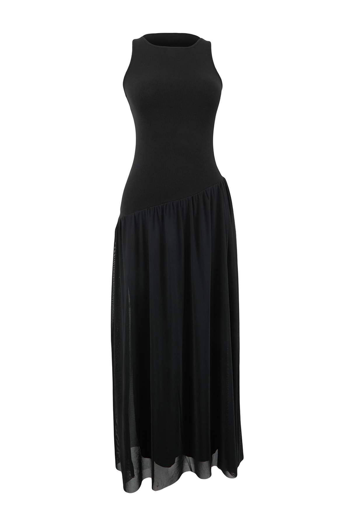 Trendyol Collection Crna haljina bez rukava sa otvorenim strukom, nabrana, re...