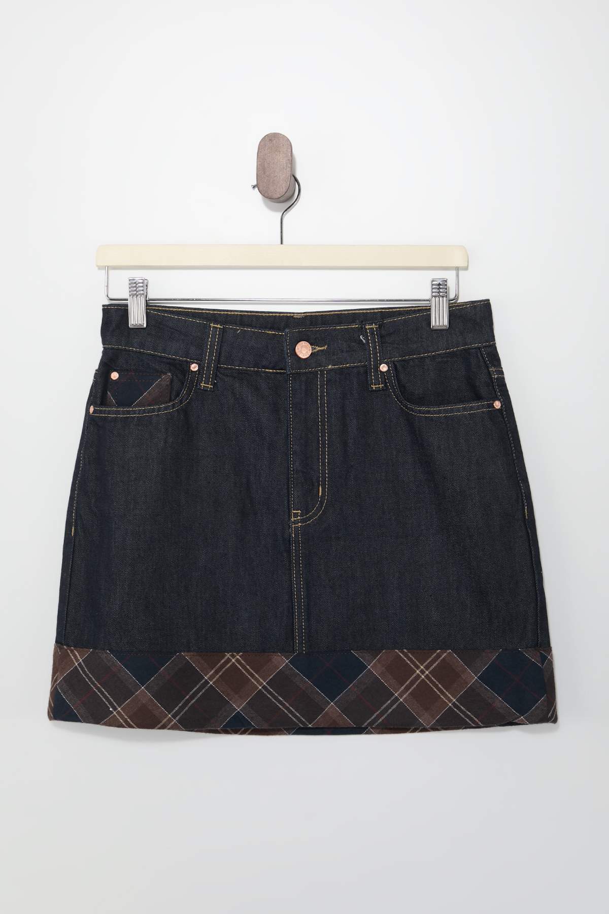 Trendyolmilla  Koyu Mavi Ekose Detaylı Mini Denim Etek TWOSS26ET00067