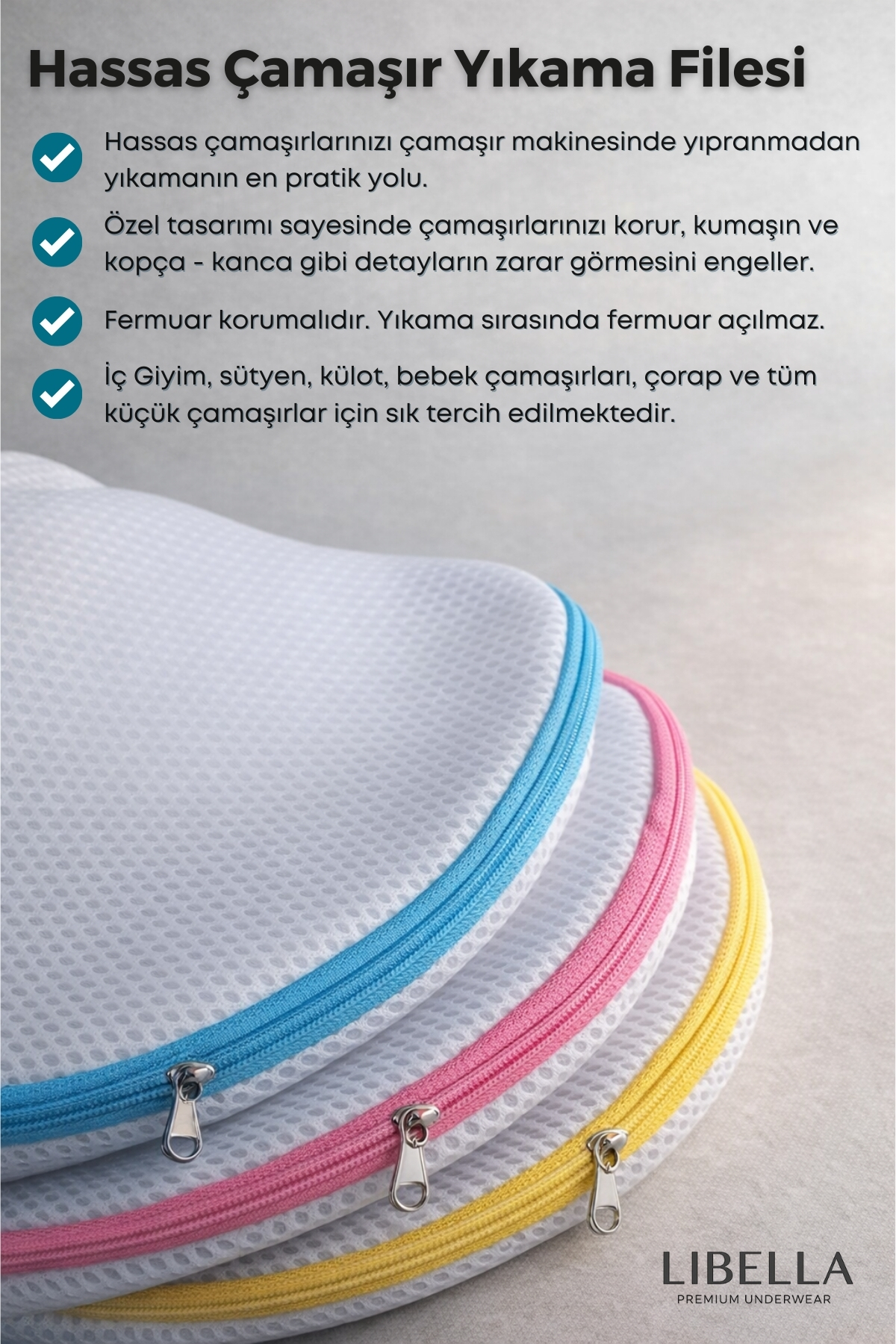 LİBELLA İÇ GİYİM Fermuarlı Tam Korumalı İç Çamaşırı Bebek Çorap Sütyen Külot Çamaşır Kurutma & Yıkama Filesi 1 Adet fotoğrafı 3 (önizleme)