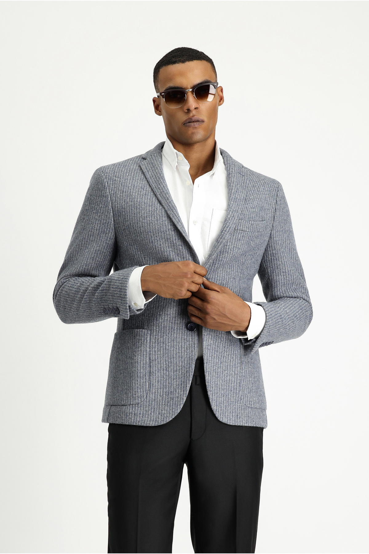 Kiğılı  7 Drop Super Slim Fit Eksra Dar Kesim Yünlü Çizgili Spor Örme Ceket