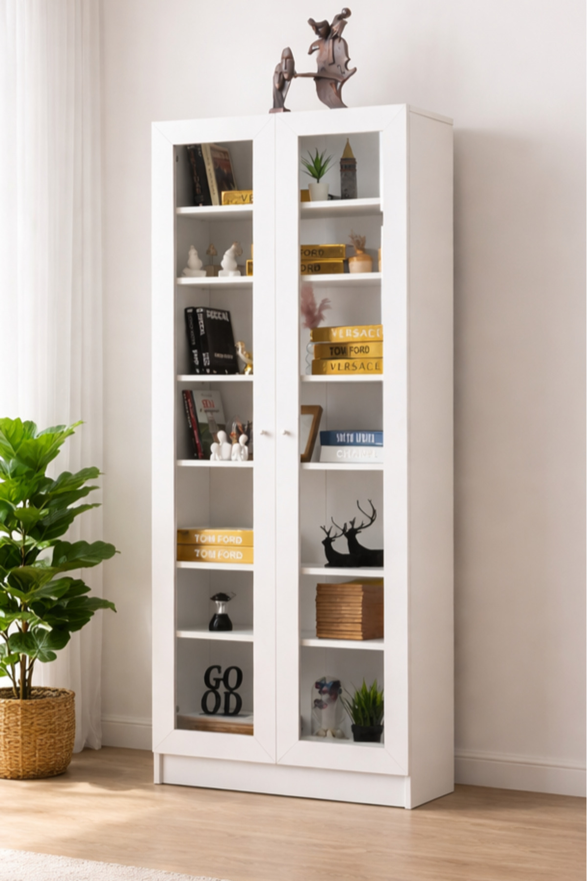 Lotus Bookcase, 2-Lid Display Case with Glass Lid, Bookcase