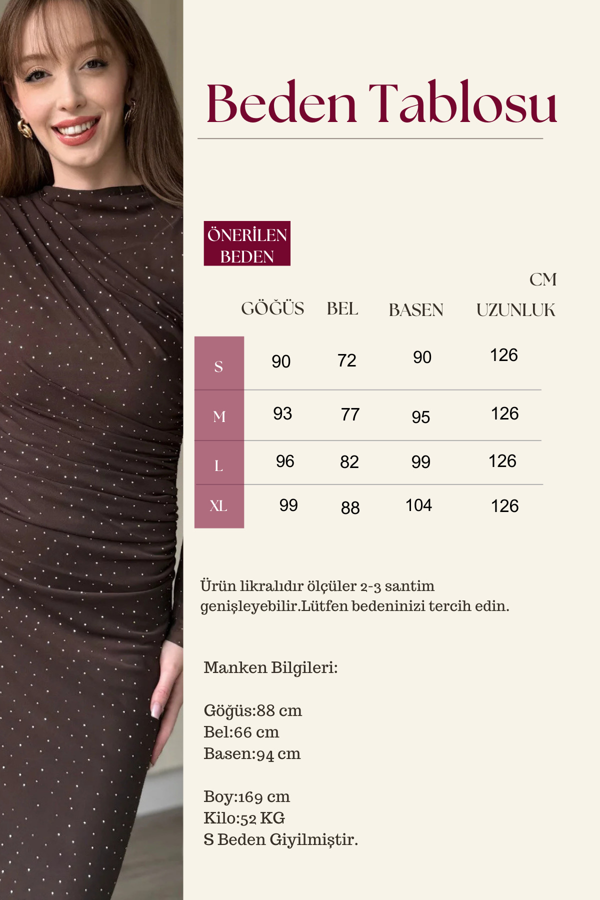 Dilay Gökoğlu Butik  Drapeli Uzun Kol Taşlı Kahverengi Midi Tül Elbise - Görsel 2