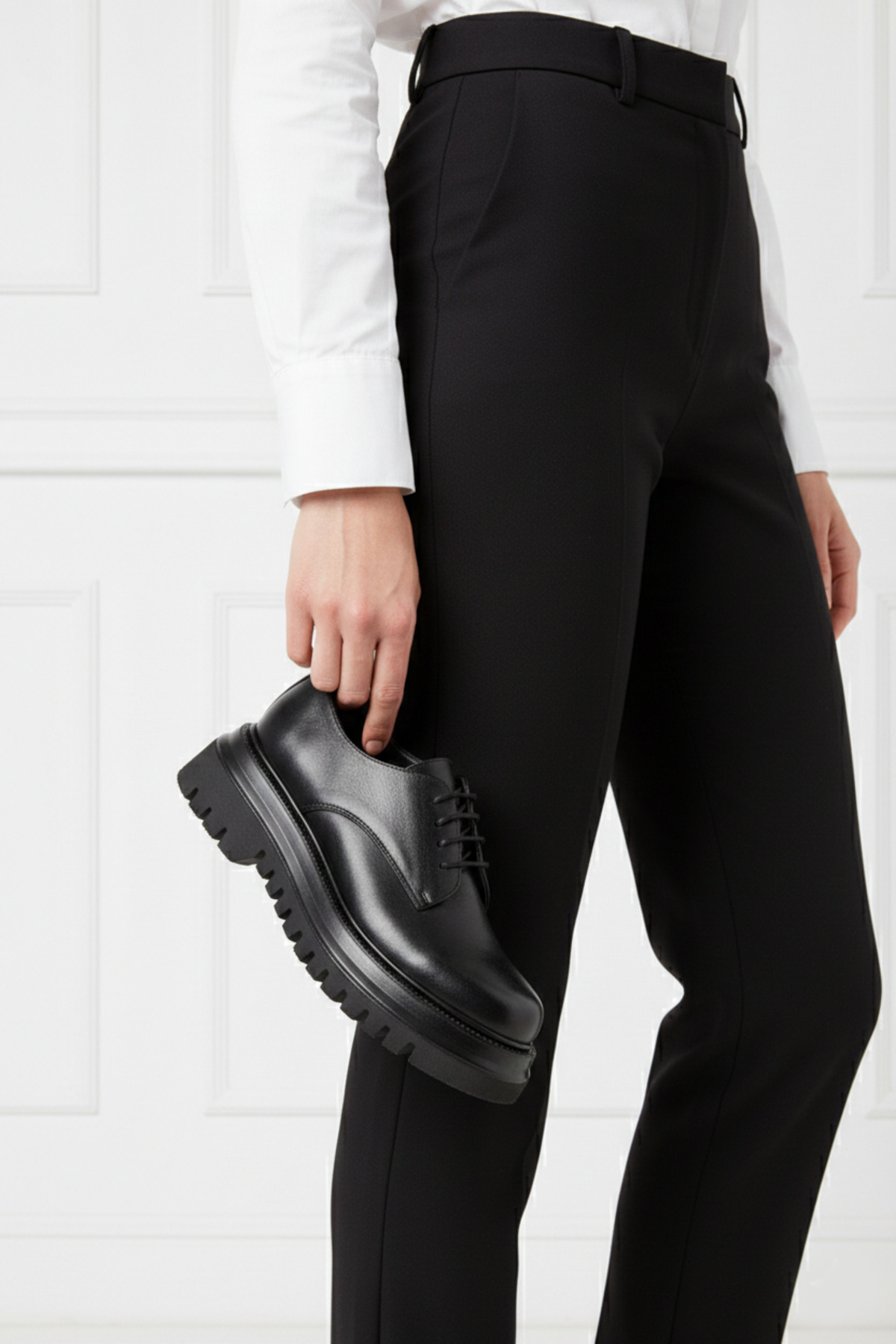 Deripabuc  Hakiki Deri Siyah Kadın Günlük Kalın Taban Deri Loafer Ayakkabı TRC-216674 - Görsel 5